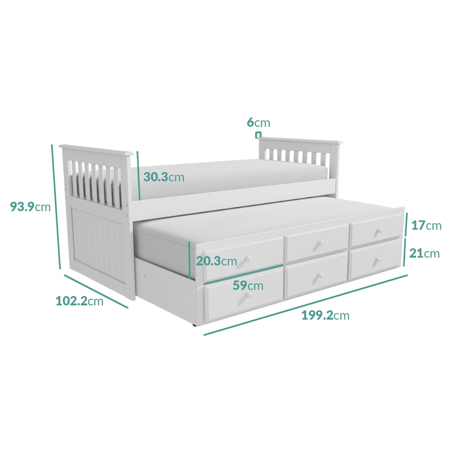 Read more about Single white wooden guest bed with storage and trundle oxford